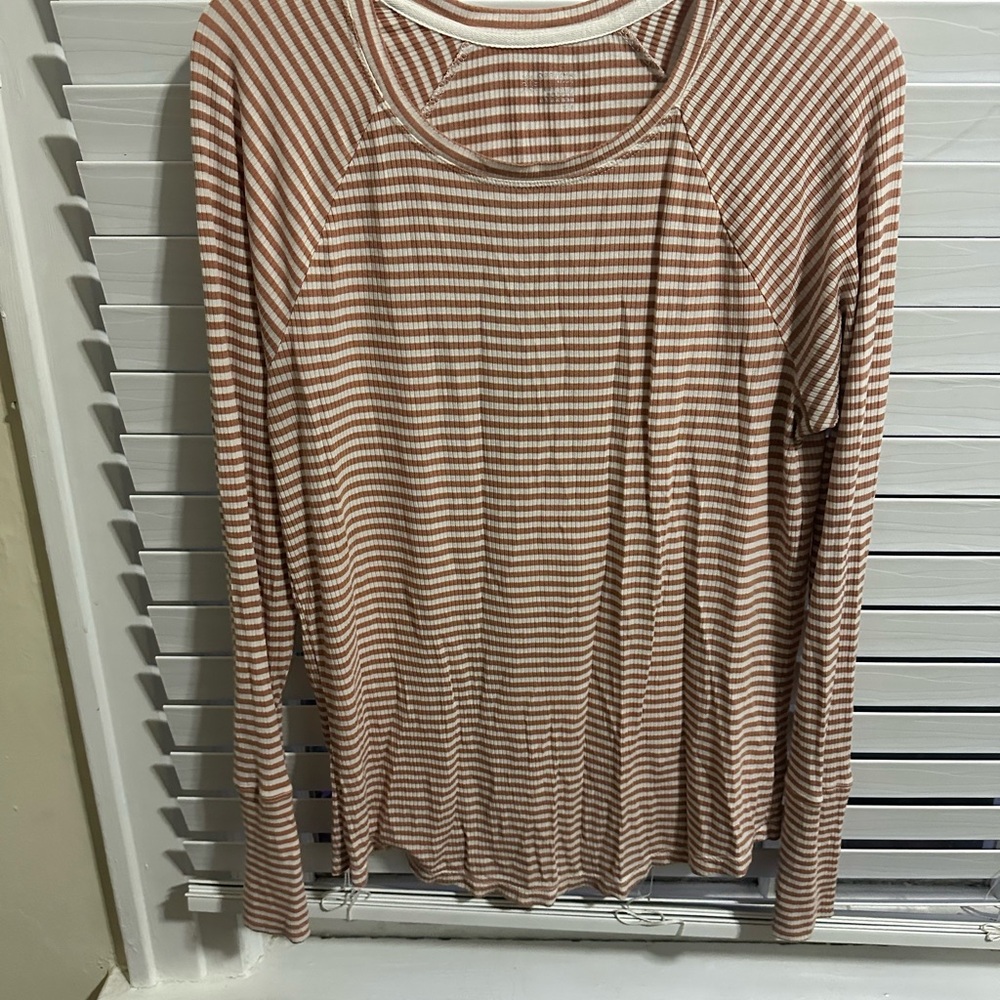 Aerie Brown and White Striped Long Sleeve Tee